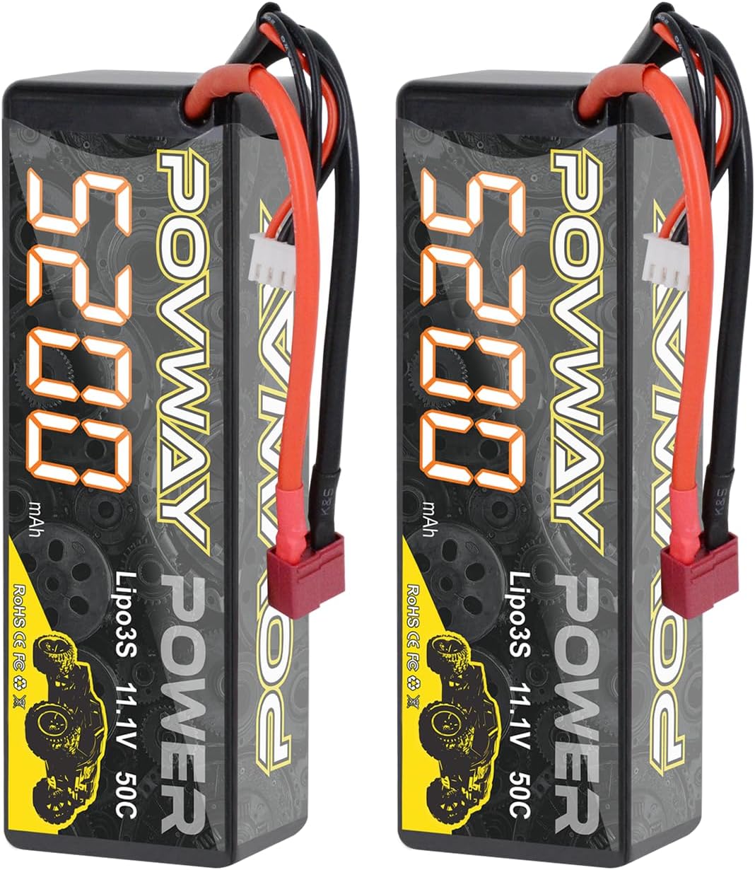 3S Lipo Battery 11.1V 50C 5200mAh Hardcase RC Battery with T Plug- 2 Pack