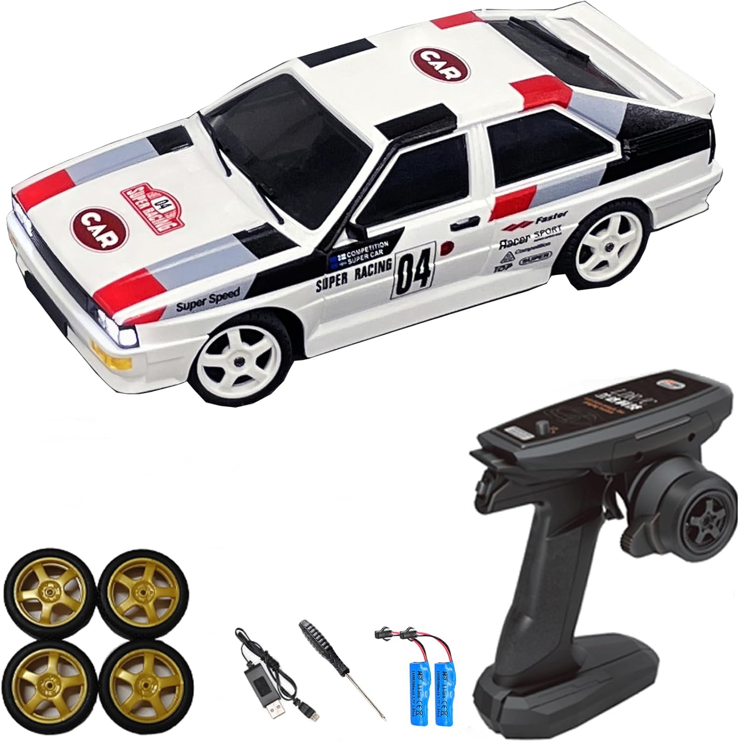 LDRC 2804PRO 1/28 Mini RC Drift Car GTR 2.4GHz 4WD RTR with Gyro Radio Control Cars (White)