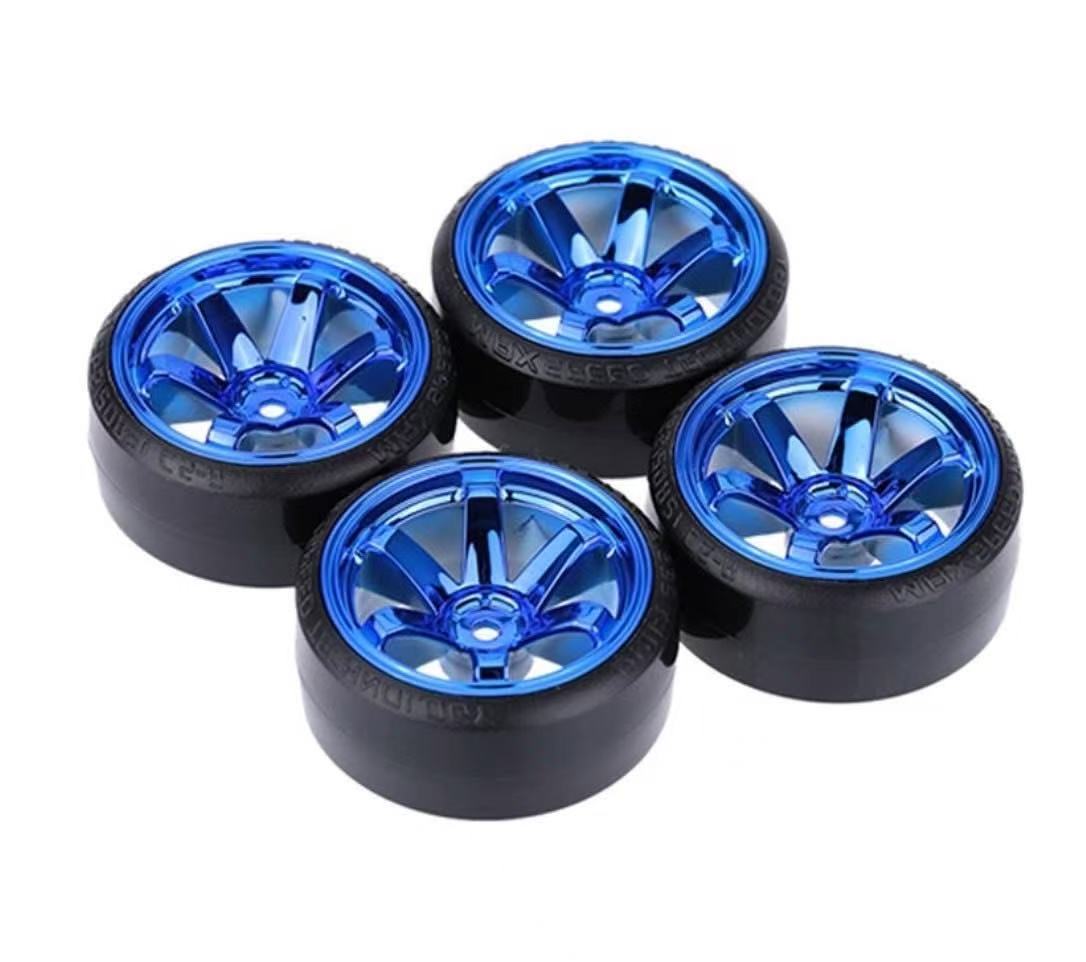Plating 6-Spoke 12mm Hub Wheel Rims with Hard Plastic Tires for RC 1:10 Drift Car Blue