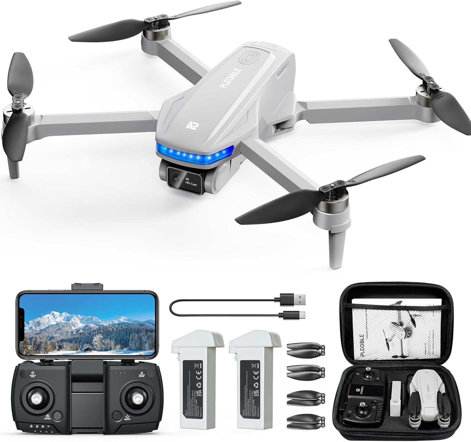 PL-715 GPS Drones with Camera for Adults 4K, Brushless Motor FPV Drone with Auto Return