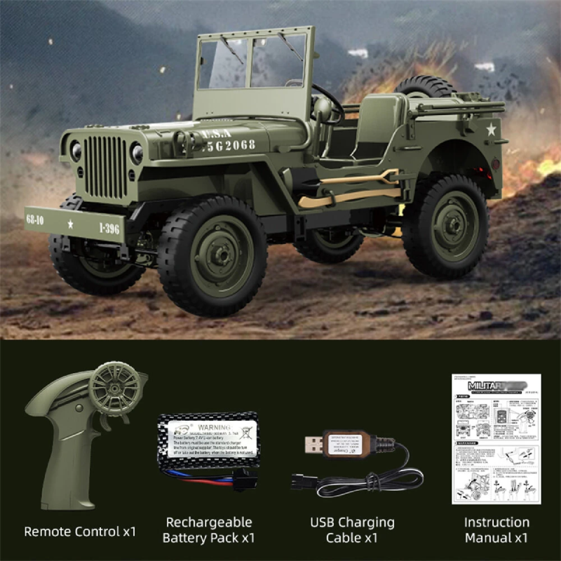 C8815 1/10 2.4G 4WD RC Car Willys Military Truck Off-Road Climbing