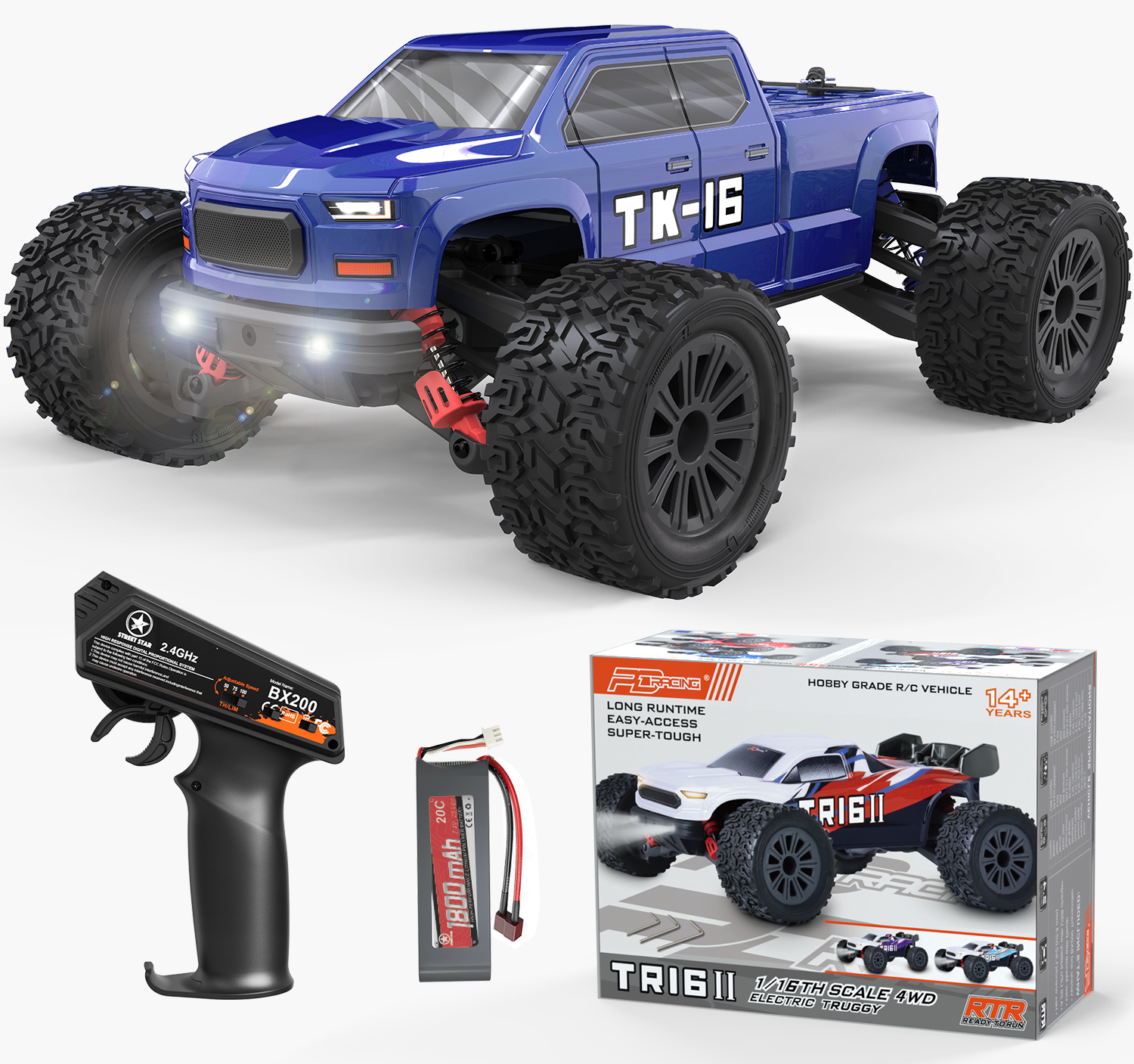 TK16 1/16 Scale 4WD RC Offroad Truck - RTR Durable Beginner RC Car High Speed 40+ Km/h