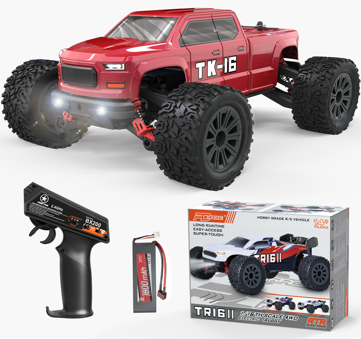1/16 Scale 4WD RC Offroad Truck - RTR Durable Beginner RC Car High Speed 40+ Km/h