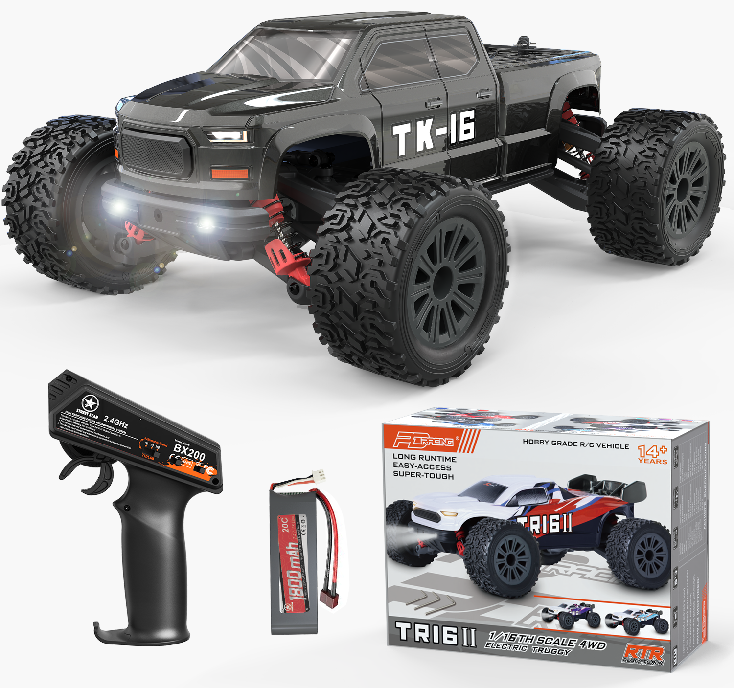 TK16 1/16 Scale 4WD RC Offroad Truck - RTR Durable Beginner RC Car High Speed 40+ Km/h