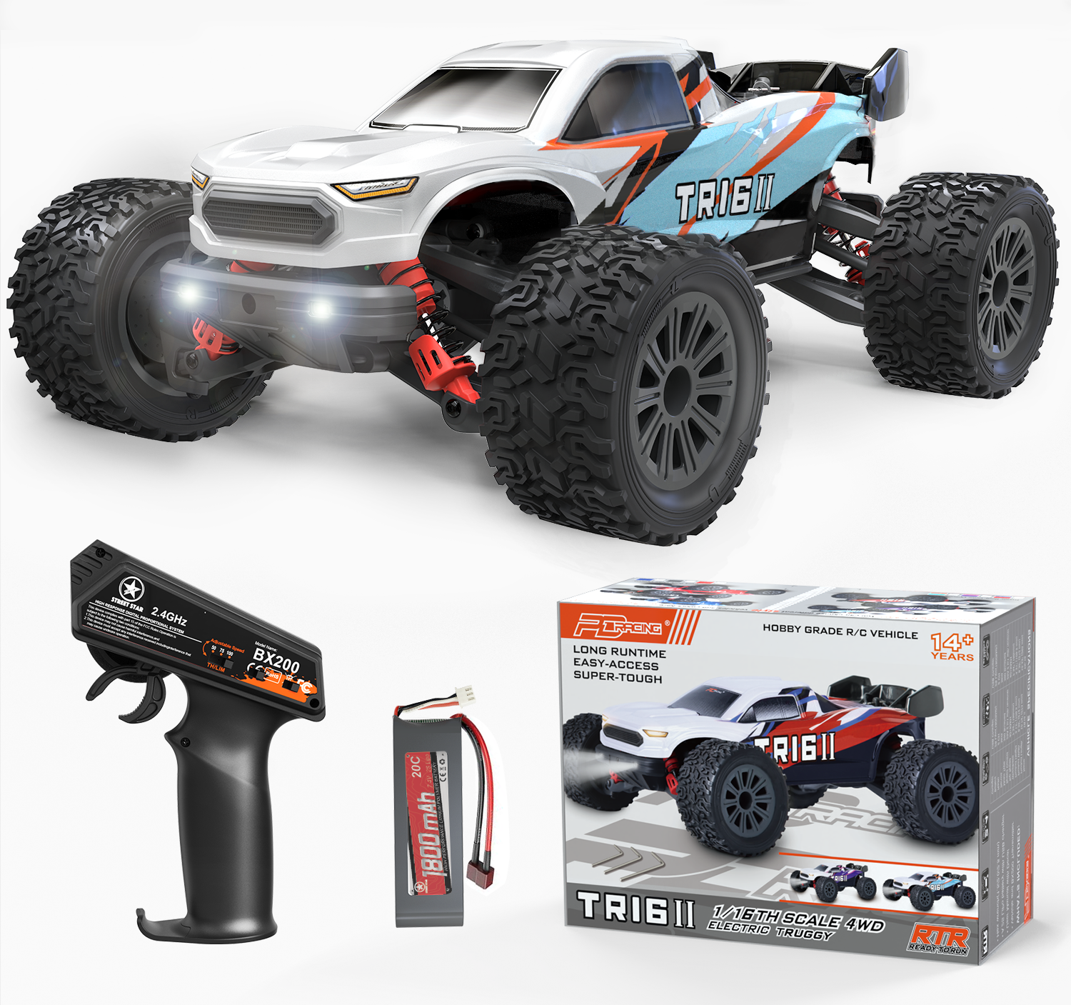 1/16 Scale 4WD RC Offroad Truck - RTR Durable Beginner RC Car High Speed 40+ Km/h