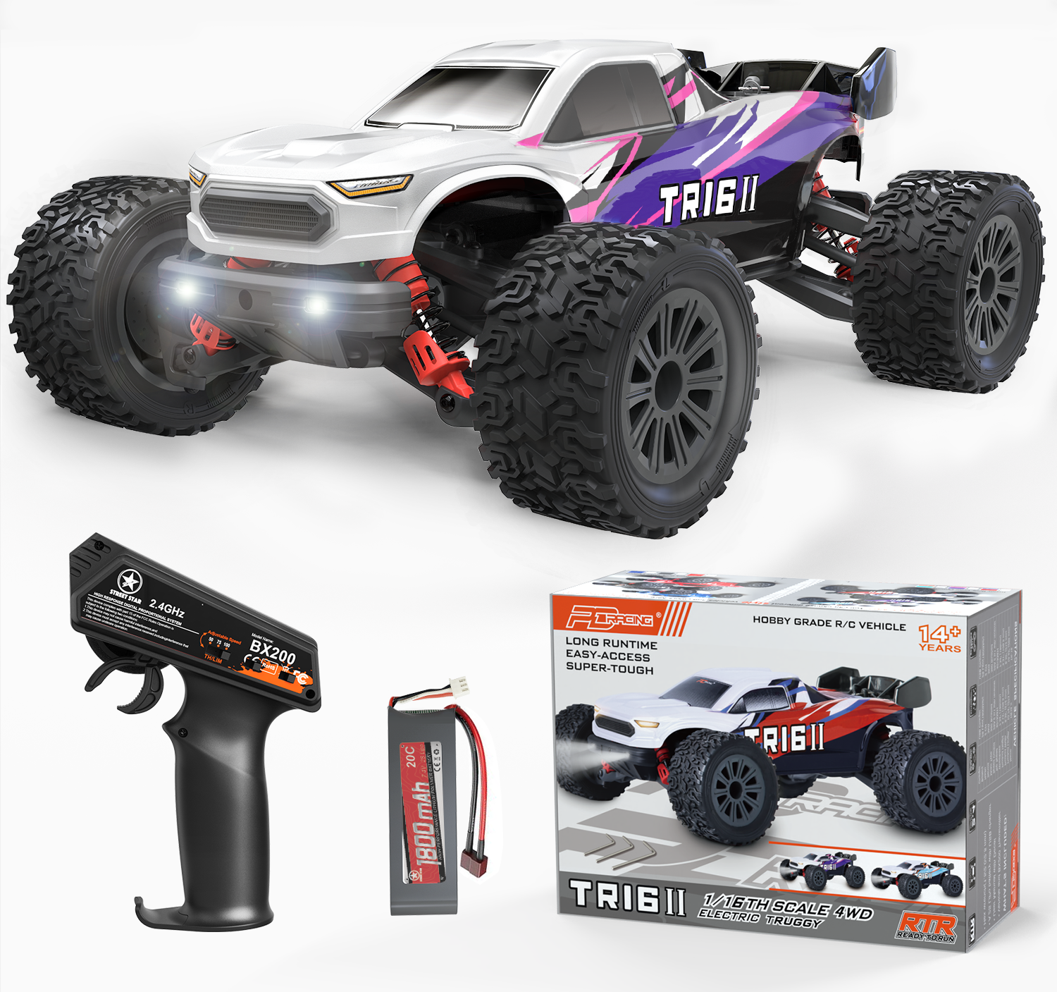 1/16 Scale 4WD RC Offroad Truck - RTR Durable Beginner RC Car High Speed 40+ Km/h