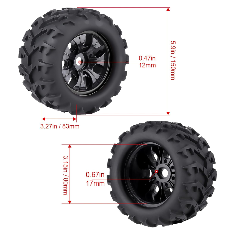 iFlyRC 1/8 Monster Truck 3.2′′ Tires & 17mm Hex Wheel Rims