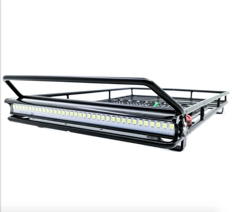 RC Car Roof Luggage Carrier, RC Car Roof Rack Metal Luggage Bracket with LED Light Accessory