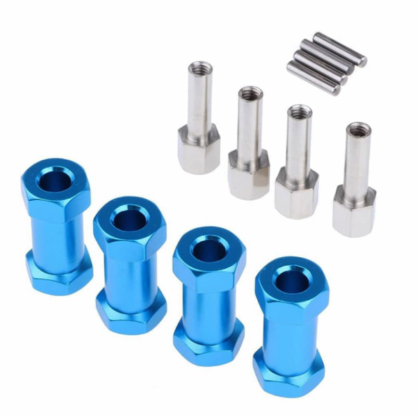 Set De 4 Extensores Hexagonales De 15 Mm Para Ruedas De 12 Mm – Adaptadores De Aluminio Para Coches RC 1/10 – Incluye Tuercas Y Pasadores – Negro Y Plateado