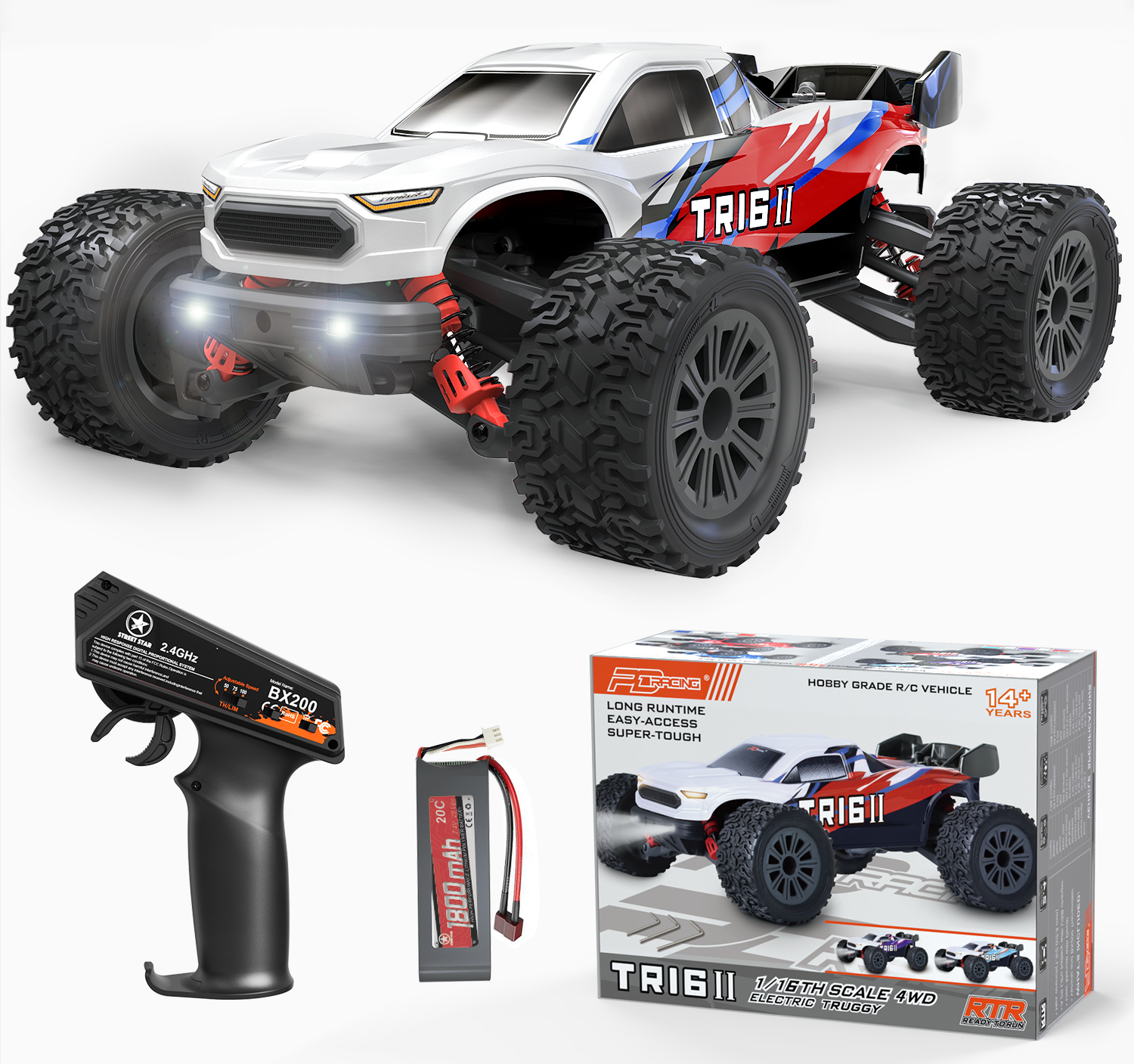 1/16 Scale 4WD RC Offroad Truck - RTR Durable Beginner RC Car High Spe